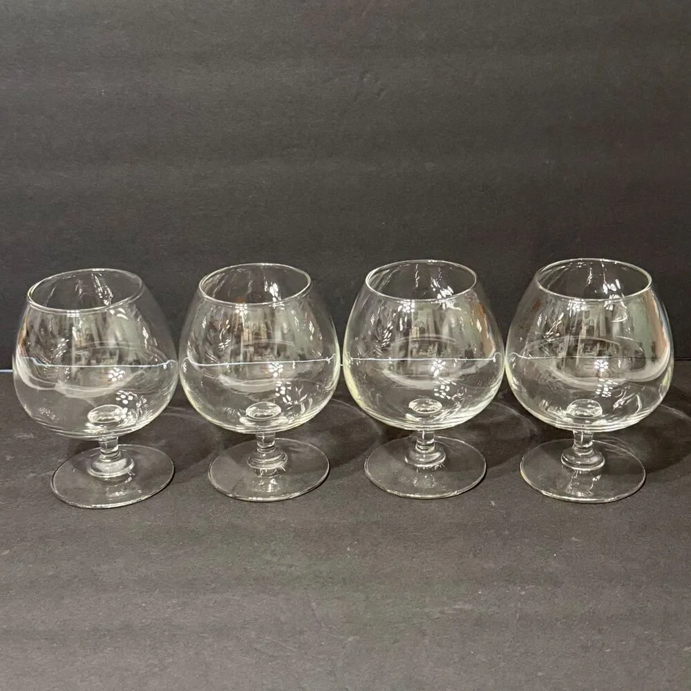 x4 Vintage Courvoisier Cognac Brandy Balloon Snifter Stemmed Glasses Gold Logo